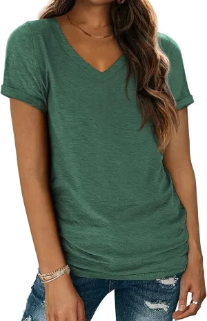 ATHMILE T Shirts Short Sleeve V Neck Tees for Women Fashion Tops Trendy Lightweight Casual Summer Outfits Clothes 2025 Beach