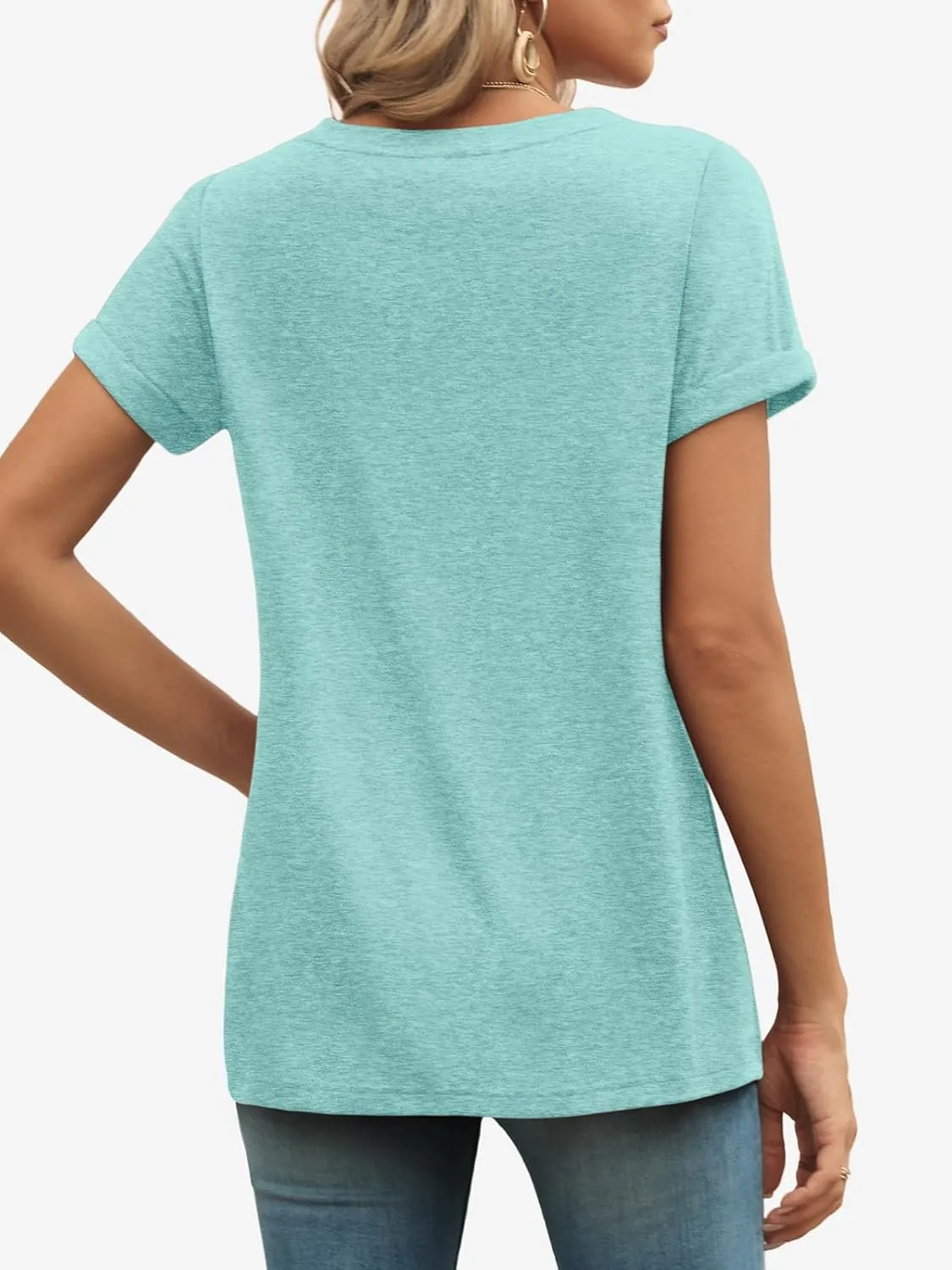 ATHMILE T Shirts Short Sleeve V Neck Tees for Women Fashion Tops Trendy Lightweight Casual Summer Outfits Clothes 2025 Beach