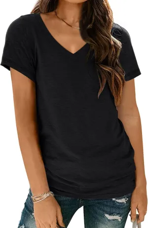 AUTOMET T-Shirts Short Sleeve V Neck Tees Tops for Women Fashion Trendy Lightweight Soft Casual Summer Outfits Clothes 2025