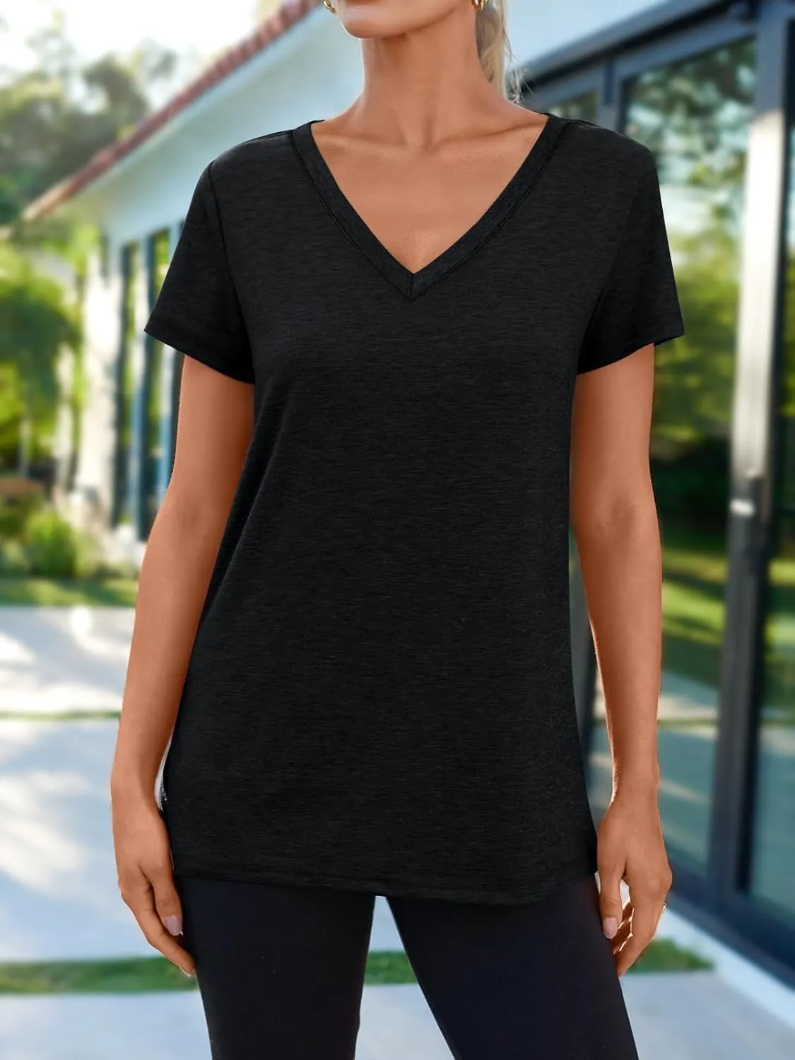 AUTOMET T-Shirts Short Sleeve V Neck Tees Tops for Women Fashion Trendy Lightweight Soft Casual Summer Outfits Clothes 2025