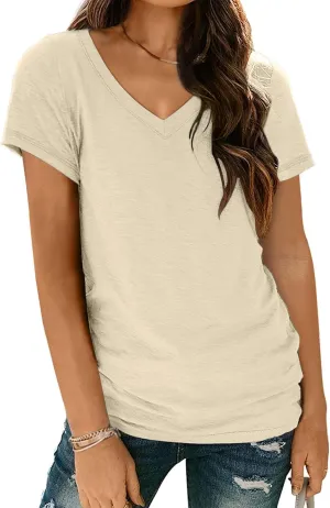 AUTOMET T-Shirts Short Sleeve V Neck Tees Tops for Women Fashion Trendy Lightweight Soft Casual Summer Outfits Clothes 2025