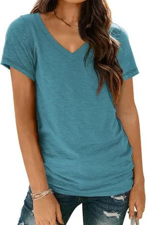 AUTOMET T-Shirts Short Sleeve V Neck Tees Tops for Women Fashion Trendy Lightweight Soft Casual Summer Outfits Clothes 2025