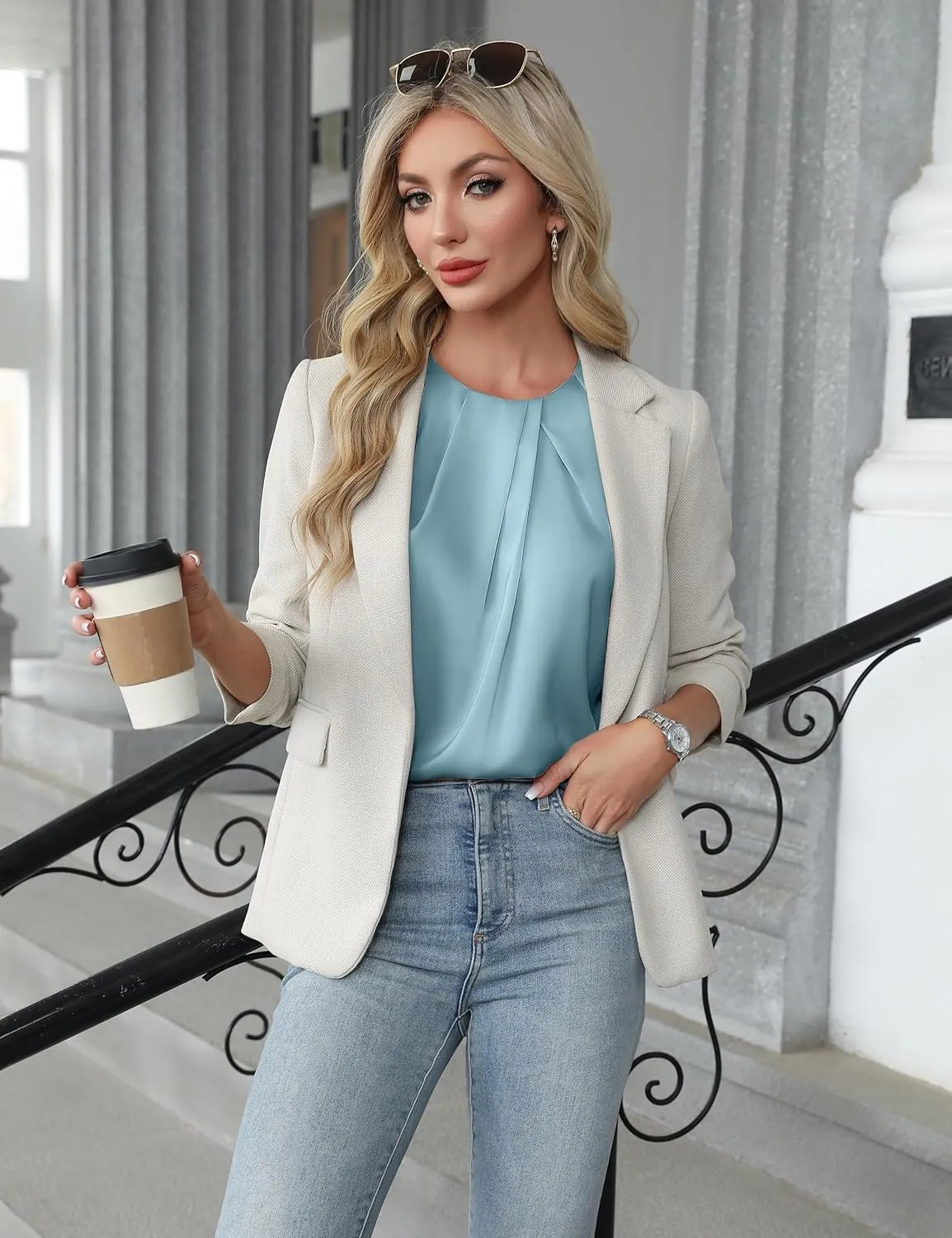 Blooming Jelly Womens Summer Tank Tops Business Casual Outfits Satin Blouse Dressy Work Shirts Spring Clothes