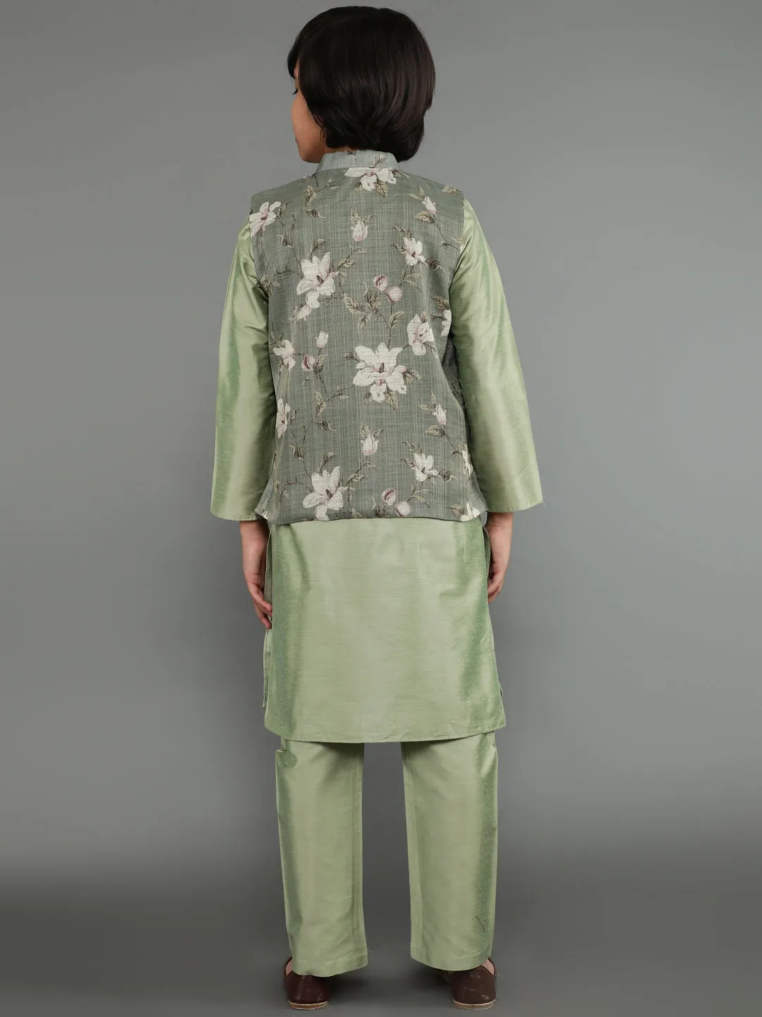 Boy's Pastel Green Kurta Pant With Nehru Jacket - Aks Boys