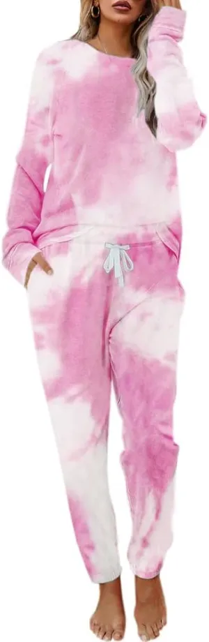 Eurivicy Women's Tie Dye Sweatsuit Set 2 Piece Long Sleeve Pullover and Drawstring Sweatpants Sport Outfits Sets