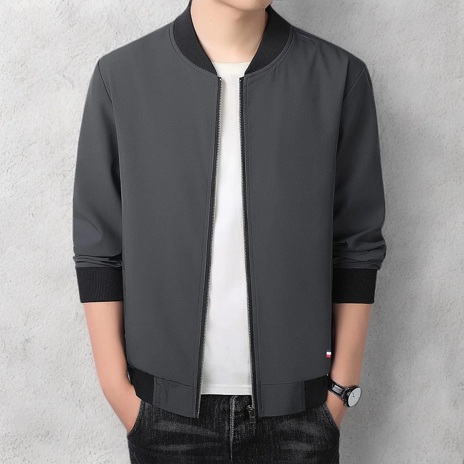 FoxQ Men's Bomber Jacket Lightweight, Slim Fit Sportswear Daily Casual Style with a Sporty Edge