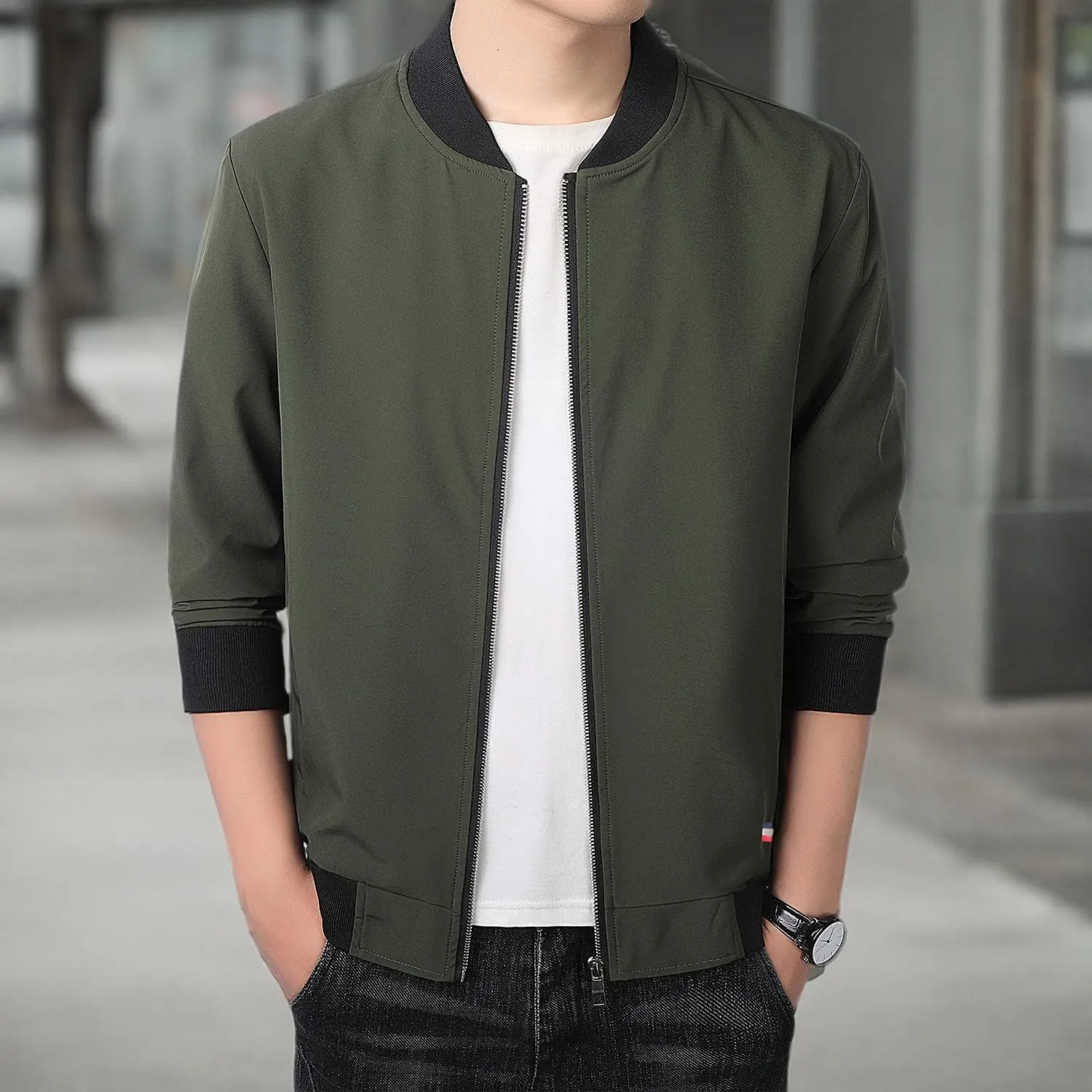FoxQ Men's Bomber Jacket Lightweight, Slim Fit Sportswear Daily Casual Style with a Sporty Edge