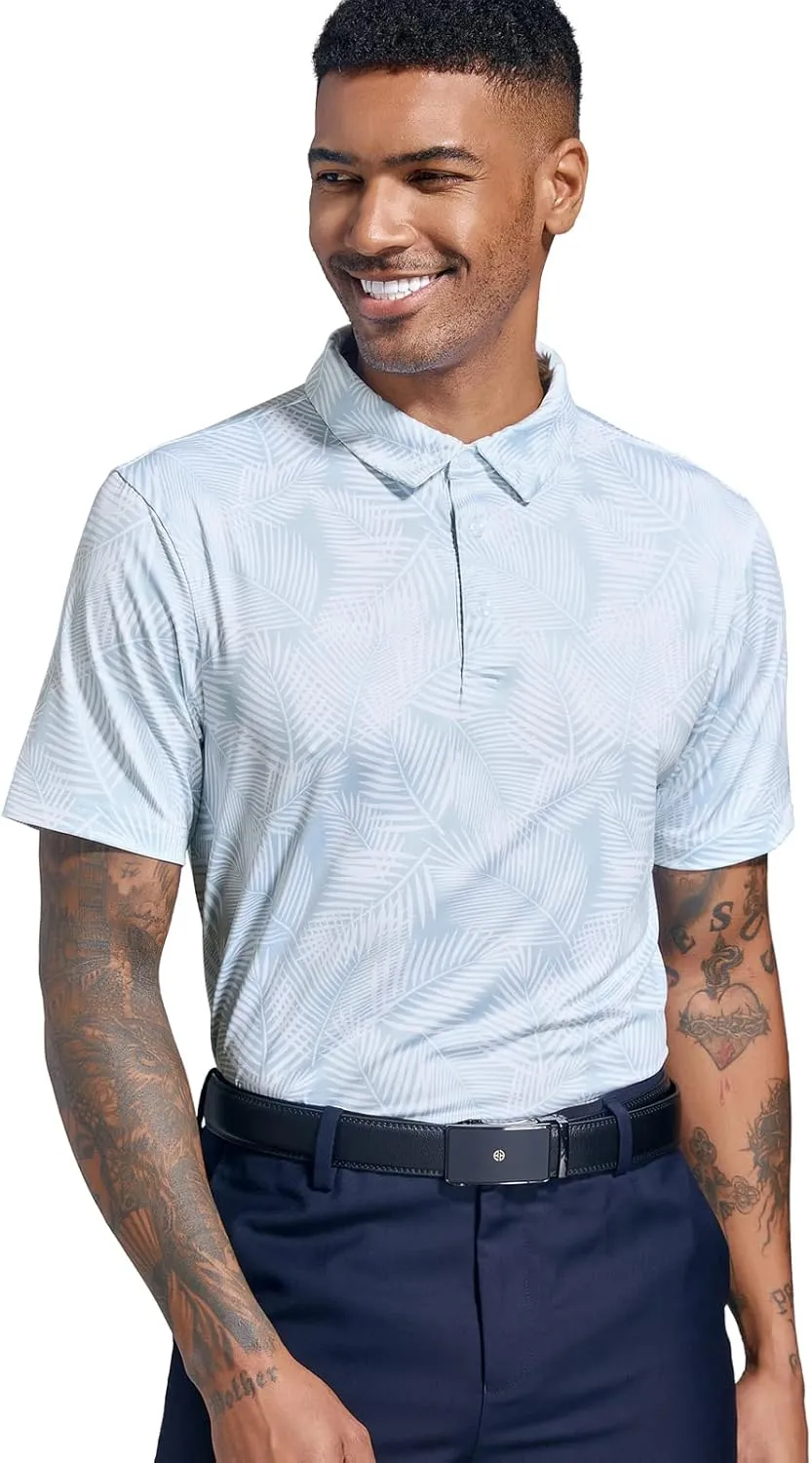 Golf Shirts for Men Dry Fit Performance Short Sleeve Print Moisture Wicking Polo Shirt