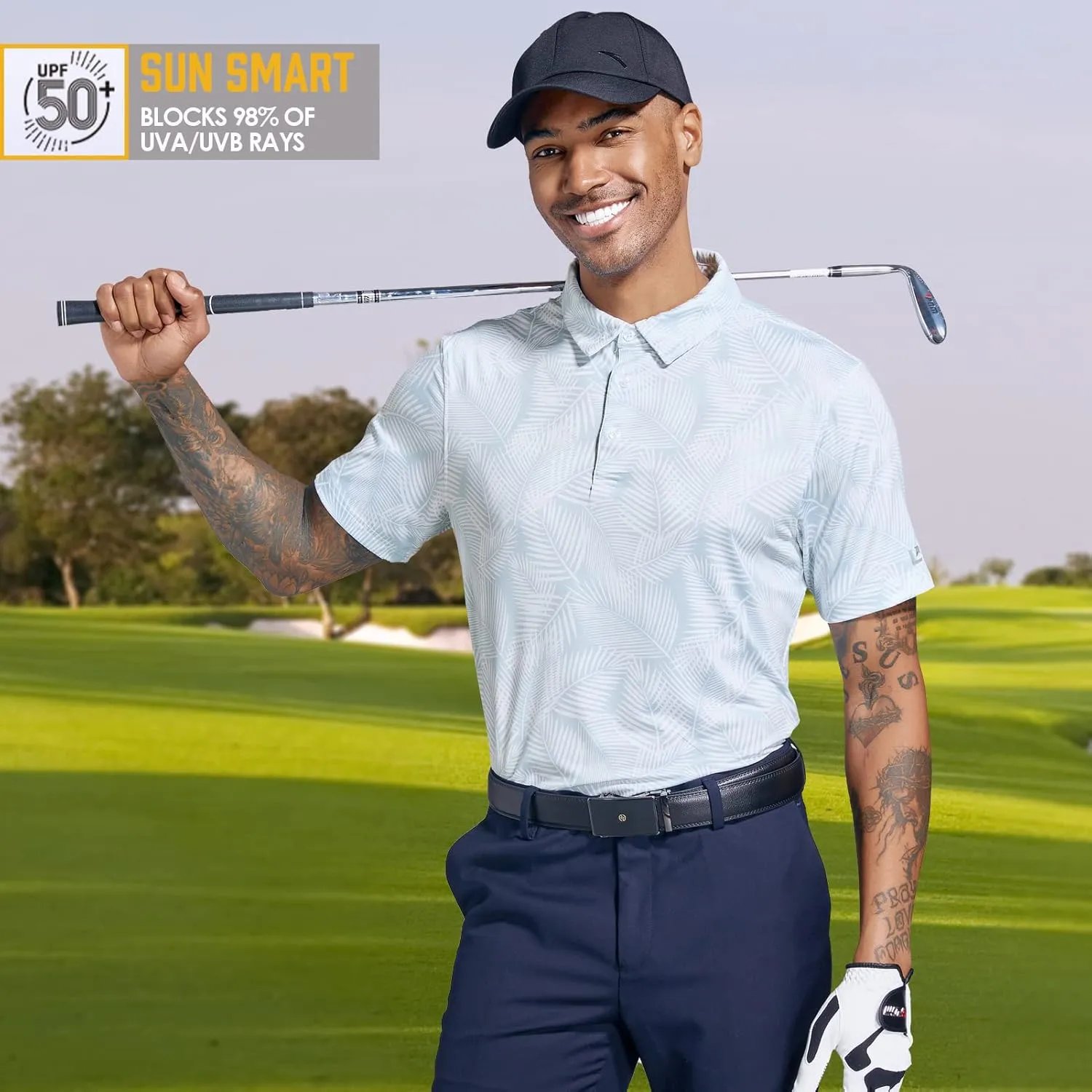 Golf Shirts for Men Dry Fit Performance Short Sleeve Print Moisture Wicking Polo Shirt
