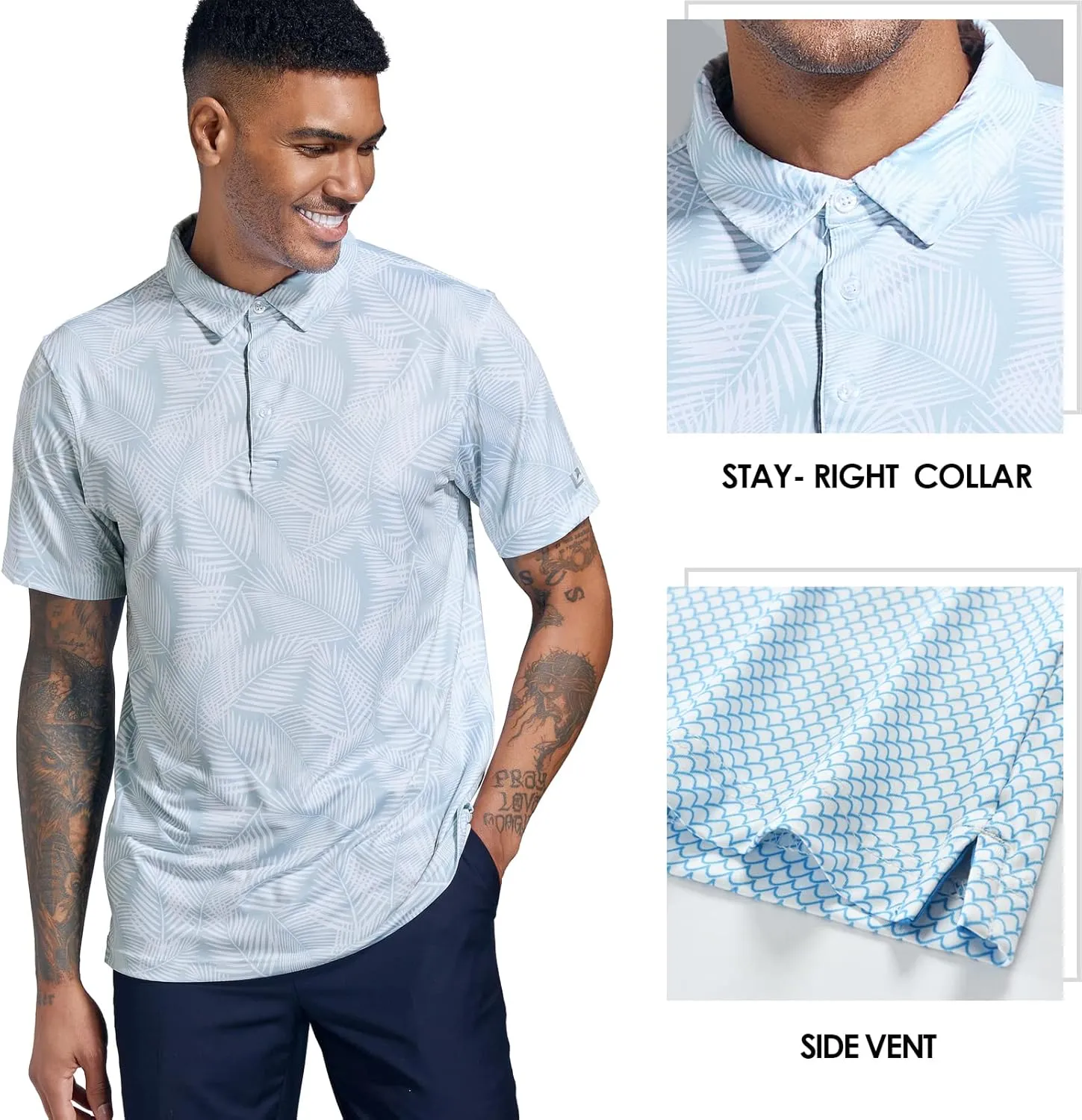 Golf Shirts for Men Dry Fit Performance Short Sleeve Print Moisture Wicking Polo Shirt