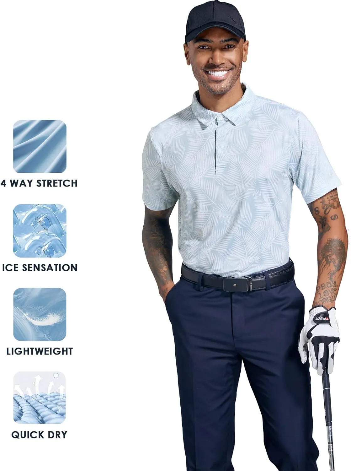 Golf Shirts for Men Dry Fit Performance Short Sleeve Print Moisture Wicking Polo Shirt