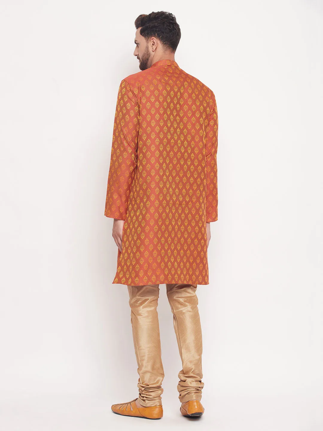 Jashvi Men's Red Woven Kurta Pyjama Set