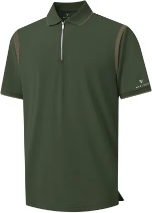 M MAELREG Golf Polo Shirts for Men Dry Fit Short Sleeve Performance Moisture Wicking Solid Zipper Men's Polo Shirts Olive Green