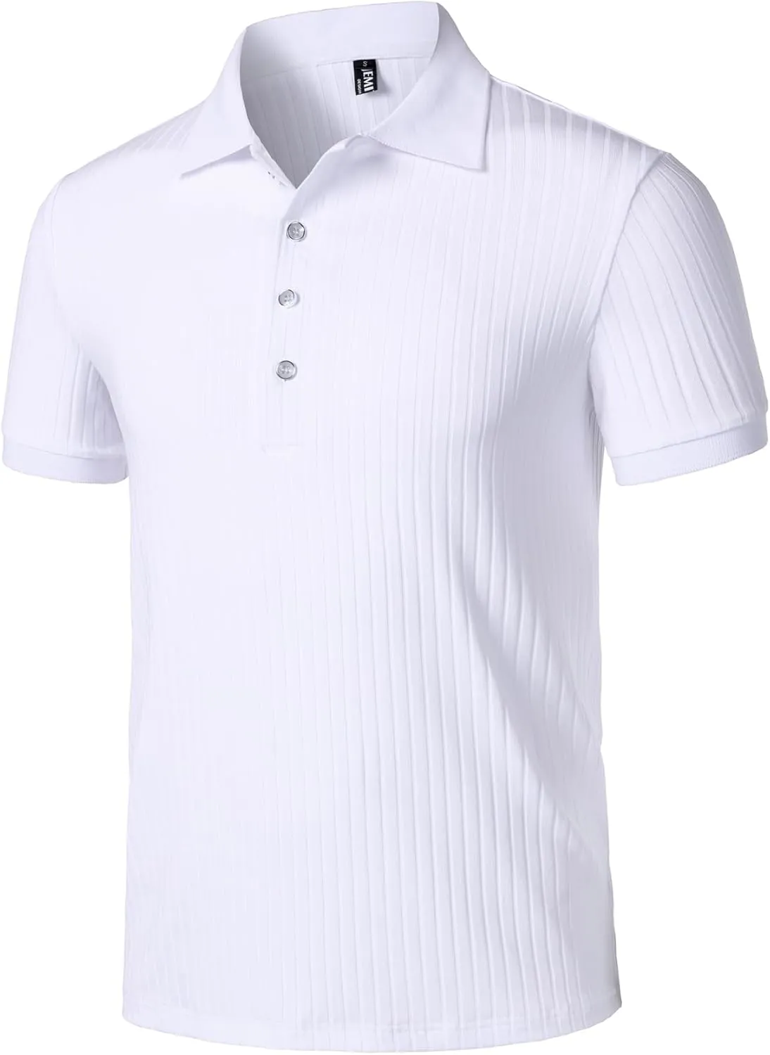 Men's Stretch Knit Slim Fit Polo Shirts Casual Short Sleeve Ribbed Collar Muscle Golf Shirt