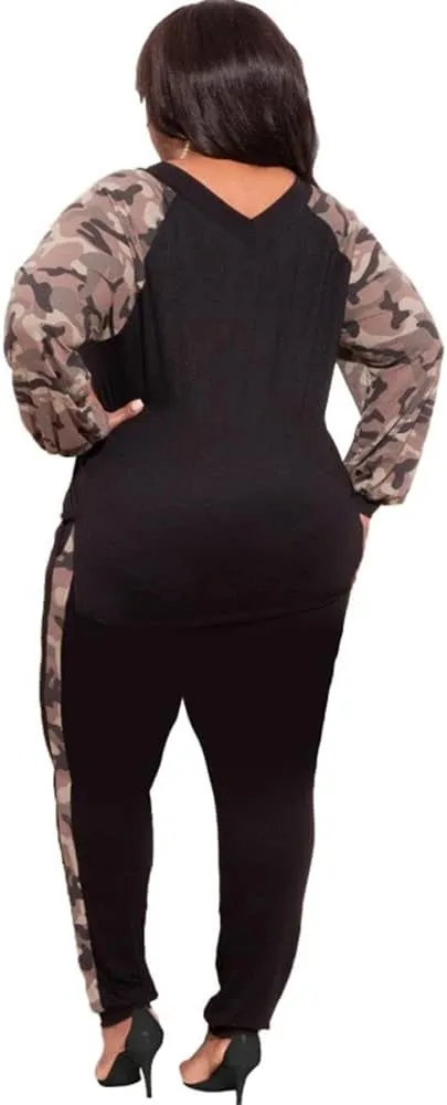 Plus Size Leopard Print 2 Piece Outfit for Women Sweatsuits Sets Tops and Sweatpans Sweatsuits Tracksuits