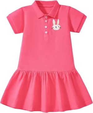 Toddler Baby Girls Polo Dress Cherry Embroidered Short Sleeve Pleated Tennis Dress A-Line Playwear Sundress
