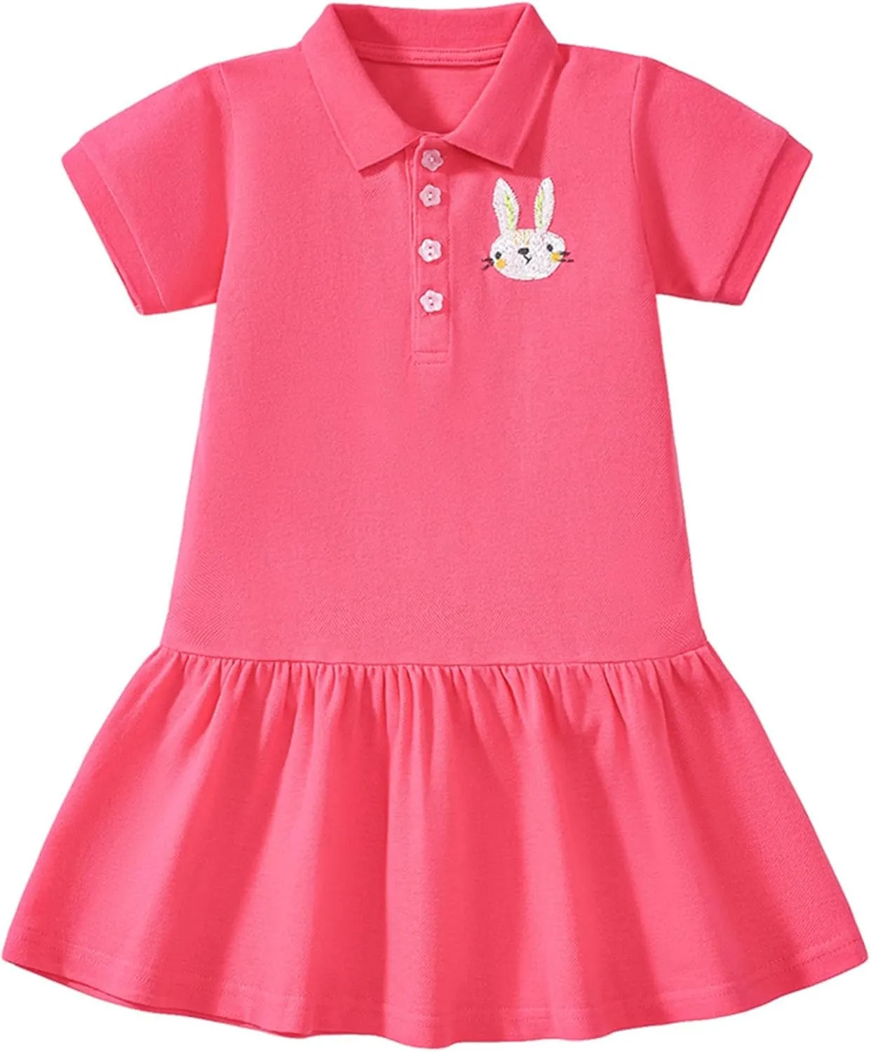 Toddler Baby Girls Polo Dress Cherry Embroidered Short Sleeve Pleated Tennis Dress A-Line Playwear Sundress