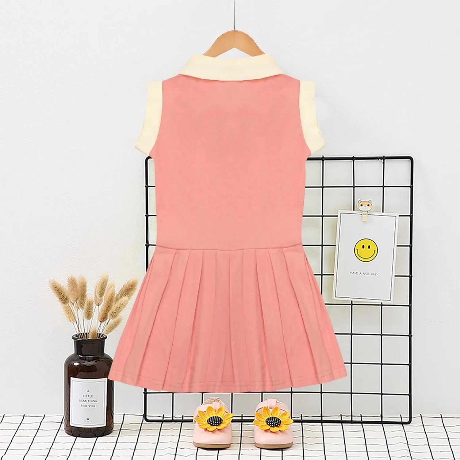 Toddler Baby Girls Polo Dress Cherry Embroidered Short Sleeve Pleated Tennis Dress A-Line Playwear Sundress