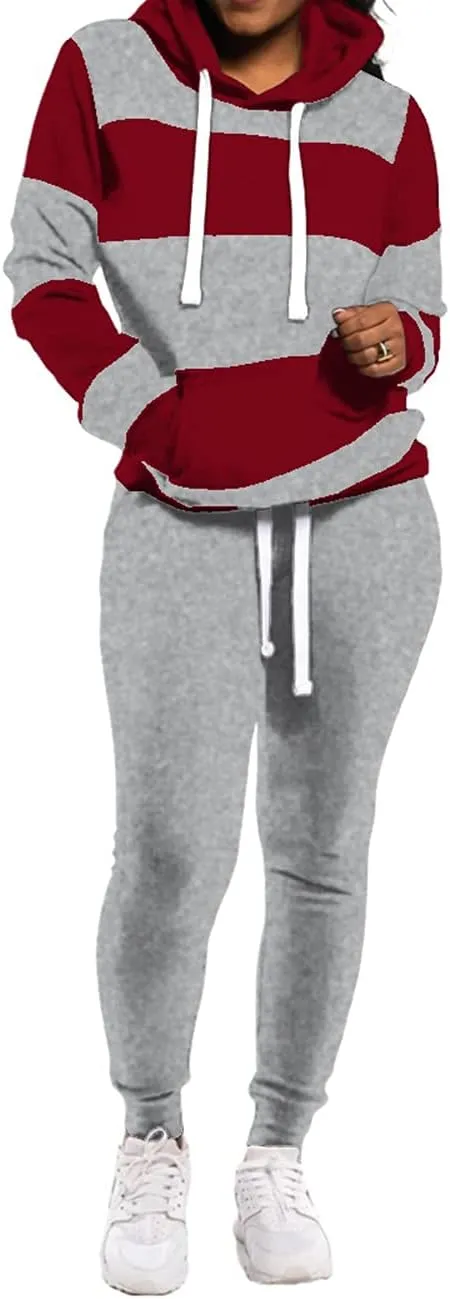TOPONSKY Womens 2 Piece Tracksuit Long Sleeve Warm Up Outfit Patchwork Pants Set