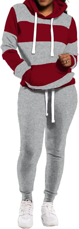TOPONSKY Womens 2 Piece Tracksuit Long Sleeve Warm Up Outfit Patchwork Pants Set