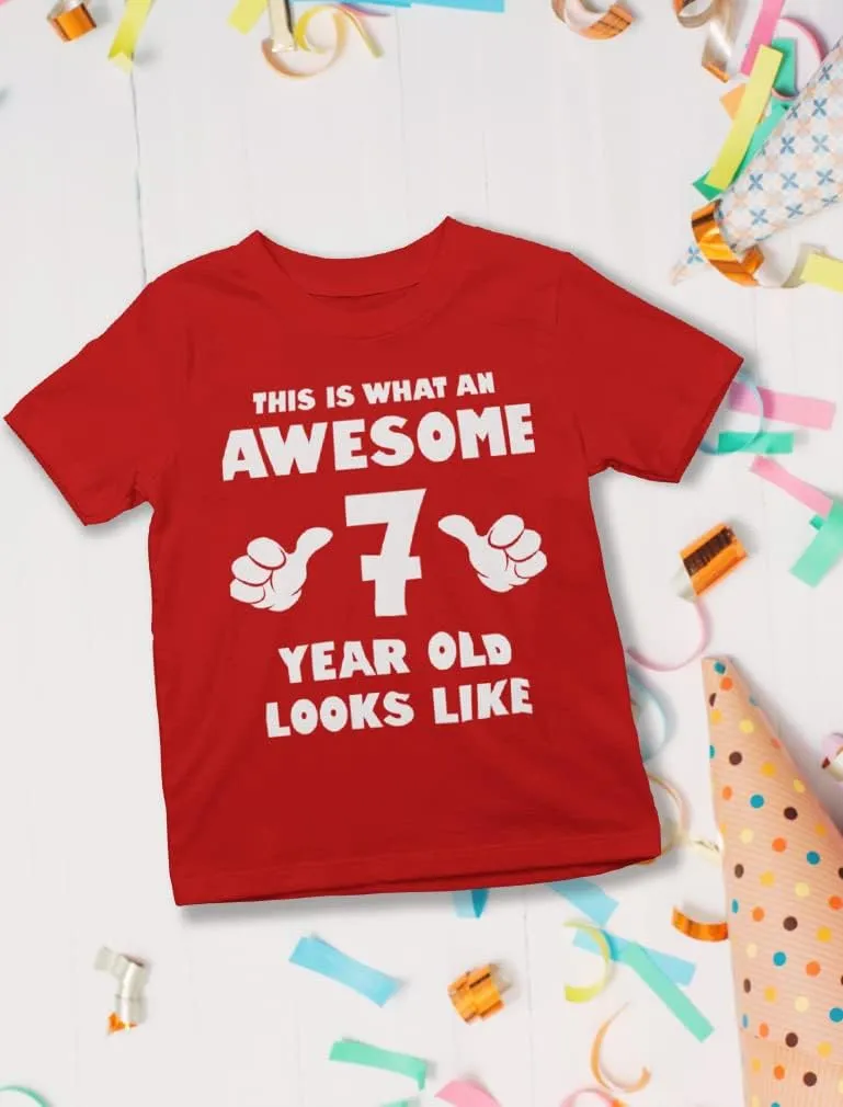 Tstars 7th Birthday Shirt Boy Girl Gifts This is What an Awesome 7 Year Old Looks Like Youth Kids T-Shirt